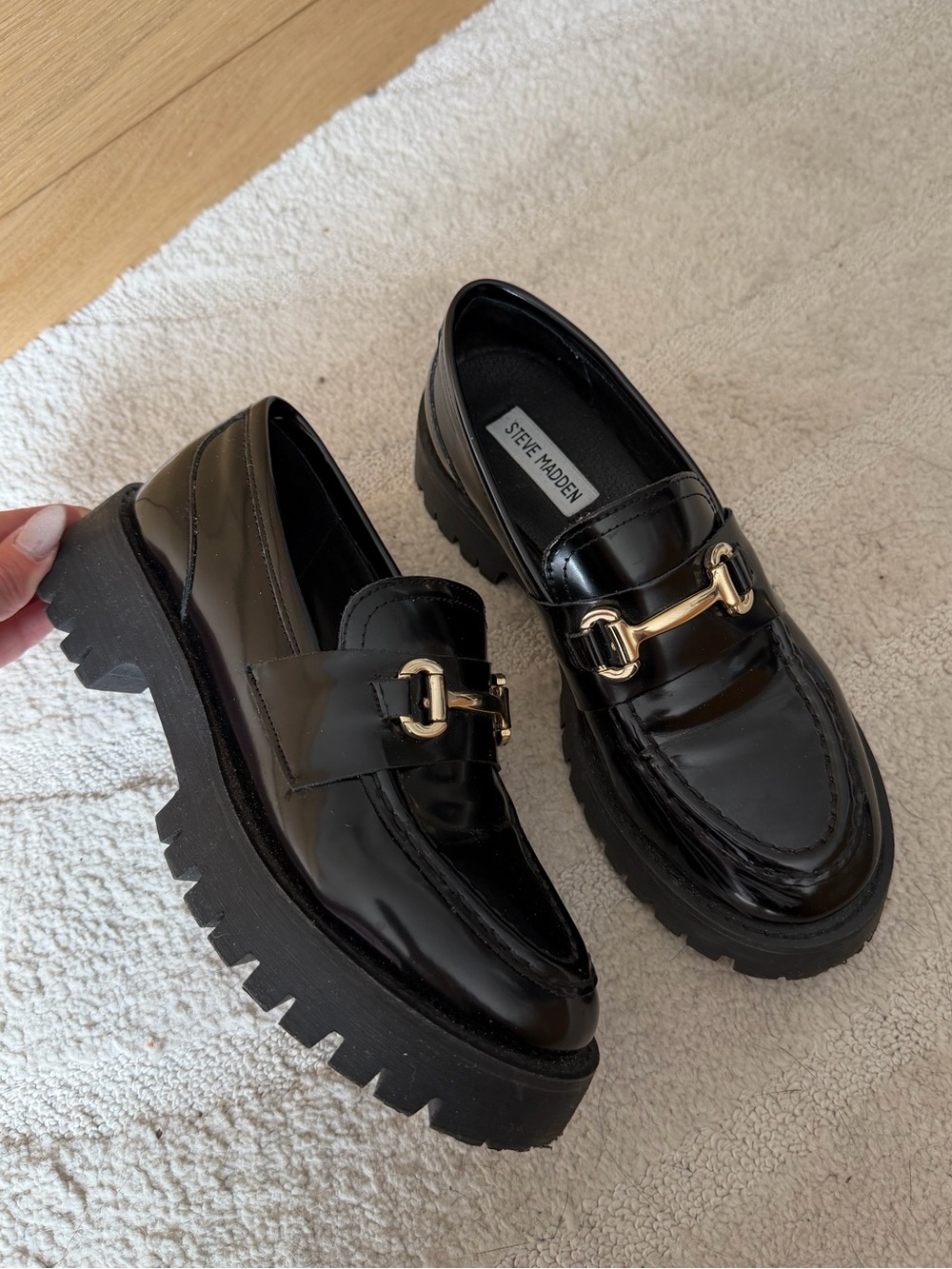 Steve Madden Black Patent Platform Loafers